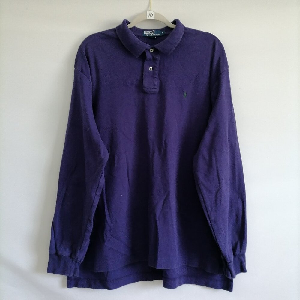 Vintage Polo Ralph Lauren Mens Purple Drop Shoulder Cotton Polo Shirt Size XL